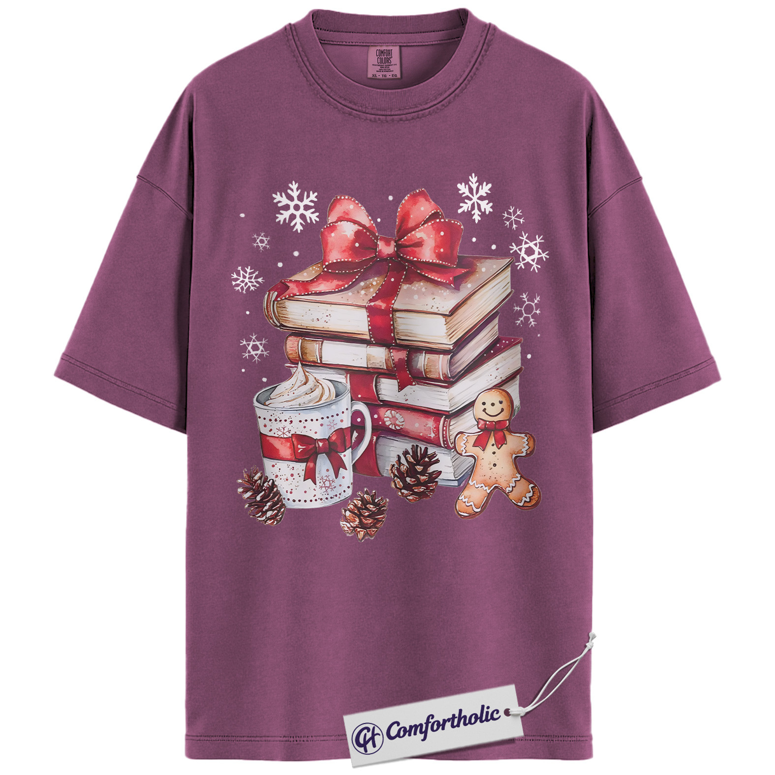 Book Lover Christmas Shirt, Cozy Winter Reading T-Shirt, Gingerbread Hot Cocoa Holiday Graphic Tee, Gift for Readers and Librarians, Christmas Comfort Colors Shirt - Image 15