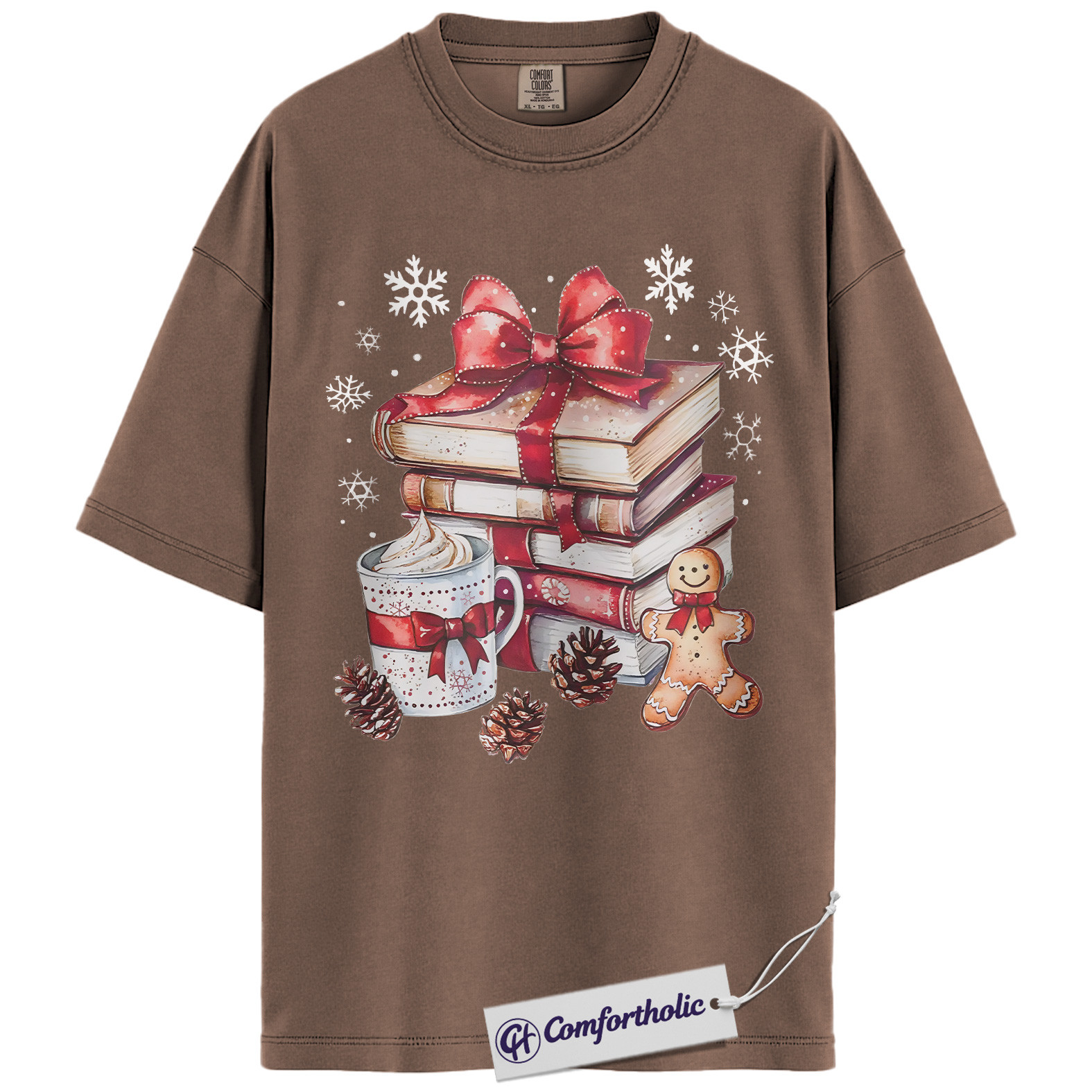 Book Lover Christmas Shirt, Cozy Winter Reading T-Shirt, Gingerbread Hot Cocoa Holiday Graphic Tee, Gift for Readers and Librarians, Christmas Comfort Colors Shirt - Image 19