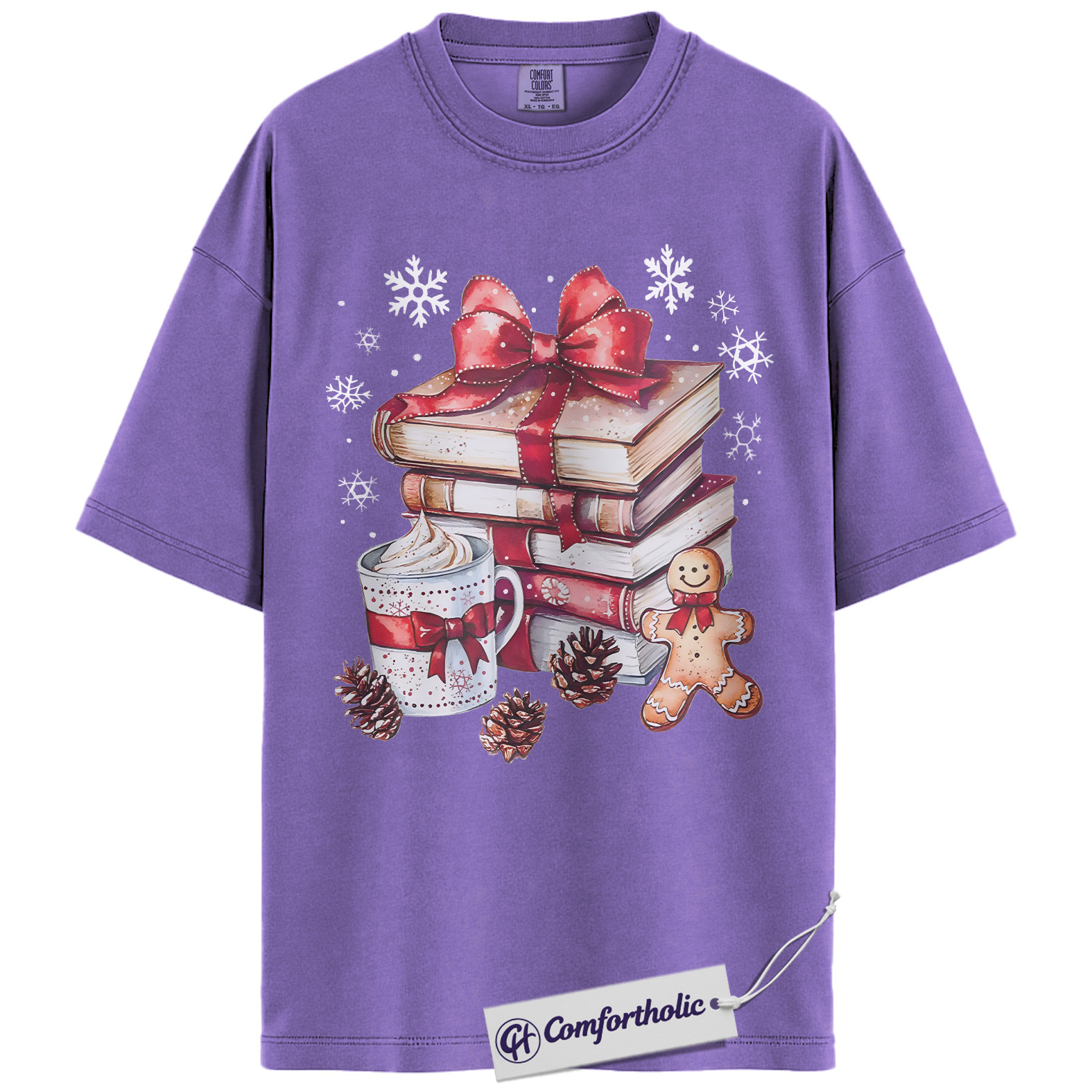 Book Lover Christmas Shirt, Cozy Winter Reading T-Shirt, Gingerbread Hot Cocoa Holiday Graphic Tee, Gift for Readers and Librarians, Christmas Comfort Colors Shirt - Image 20