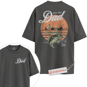 Alternative view of Reel Cool Dad Shirt, Funny Fishing T-Shirt, Vintage Fisherman Graphic Tee, Outdoor Sports Top for Dad, Father's Day Gift, Family Comfort Colors Shirt 2-Sided