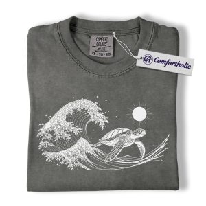 Alternative view of Sea Turtle Wave Shirt, Japanese Ocean Art T-Shirt, Aesthetic Marine Life Graphic Tee, Nature Conservation Gift for Ocean Lovers, Comfort Colors Shirt