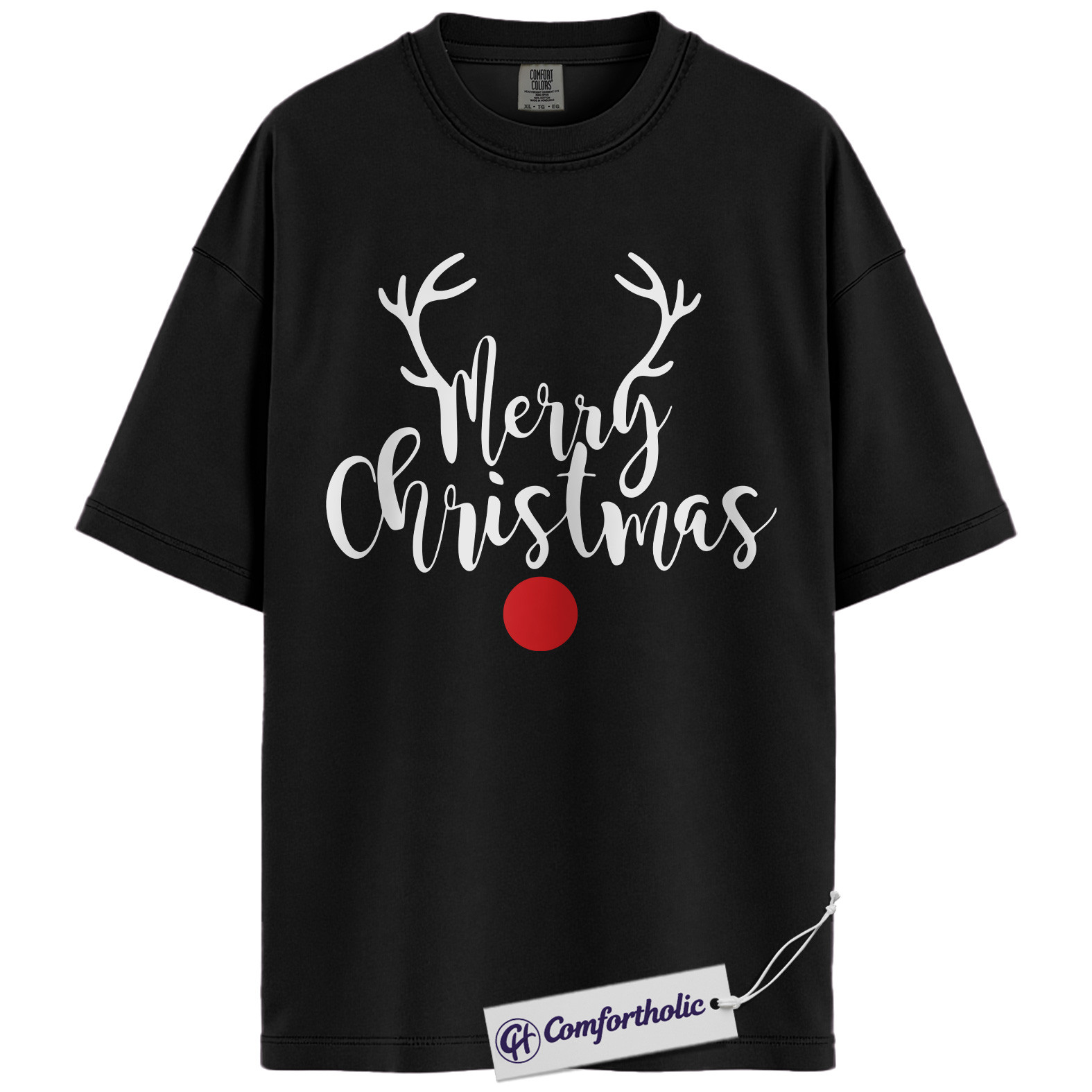 Merry Christmas Shirt, Minimalist Holiday T-Shirt, Rudolph Reindeer Graphic Tee, Simple Festive Gift, Christmas Comfort Colors Shirt - Image 2