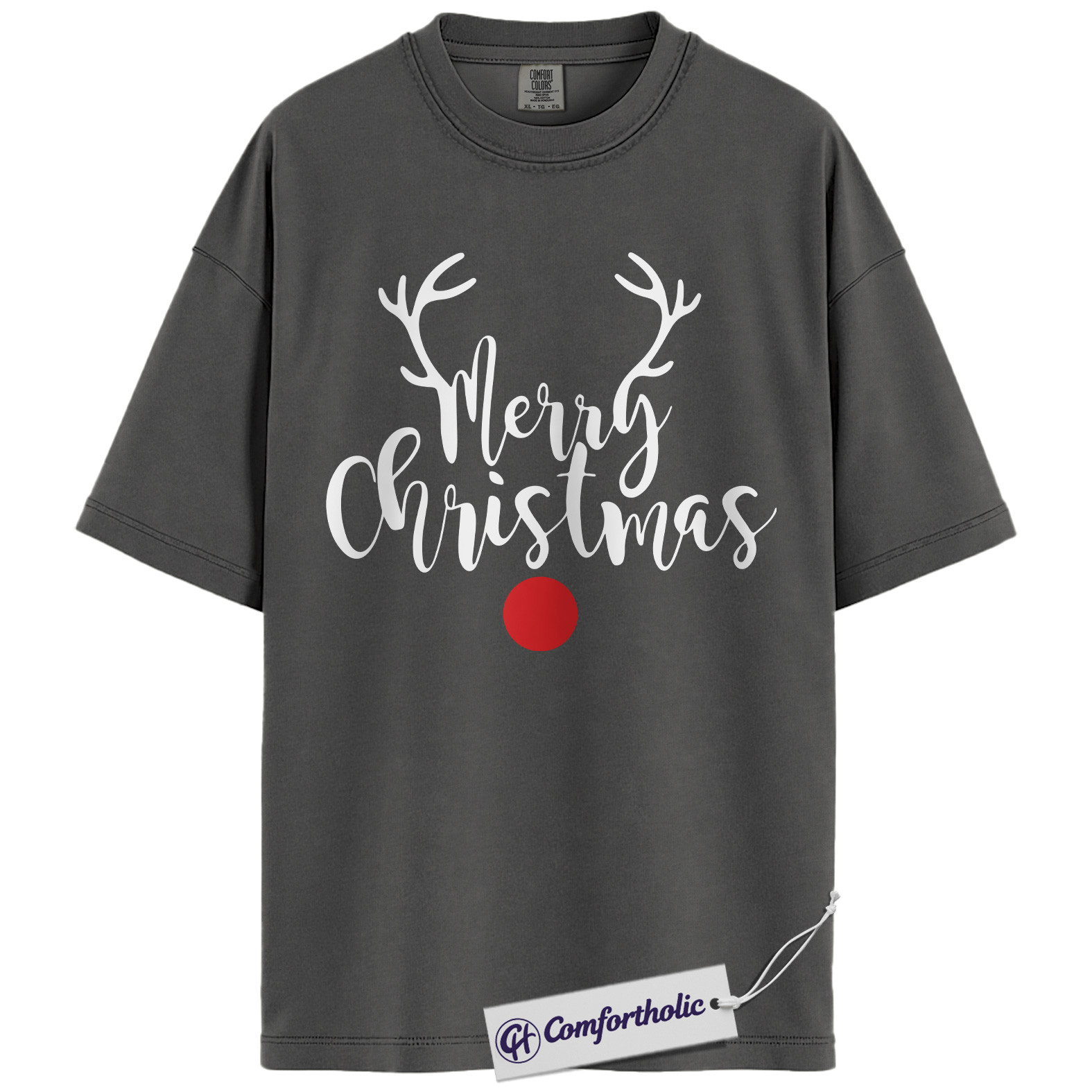 Merry Christmas Shirt, Minimalist Holiday T-Shirt, Rudolph Reindeer Graphic Tee, Simple Festive Gift, Christmas Comfort Colors Shirt - Image 3