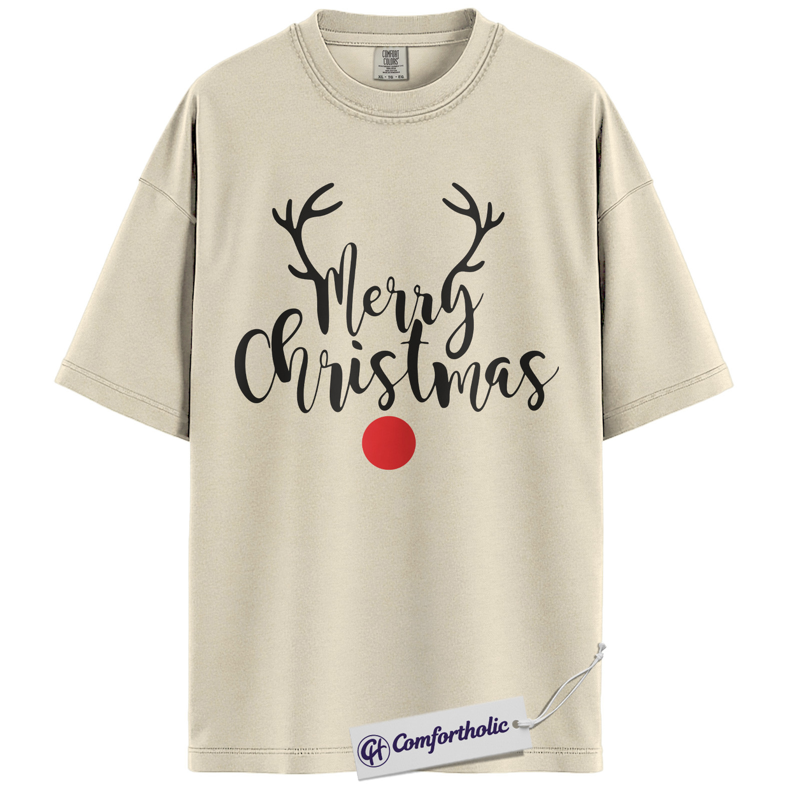 Merry Christmas Shirt, Minimalist Holiday T-Shirt, Rudolph Reindeer Graphic Tee, Simple Festive Gift, Christmas Comfort Colors Shirt - Image 4