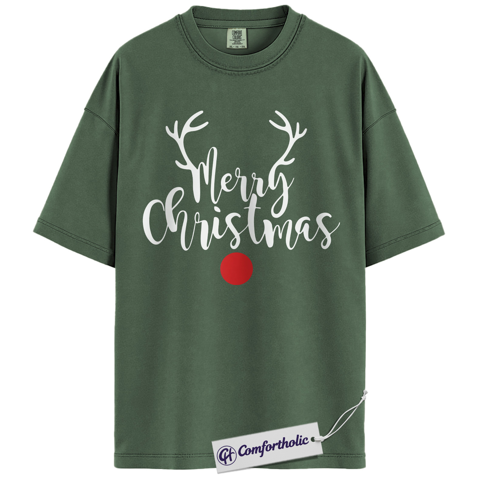 Merry Christmas Shirt, Minimalist Holiday T-Shirt, Rudolph Reindeer Graphic Tee, Simple Festive Gift, Christmas Comfort Colors Shirt - Image 5