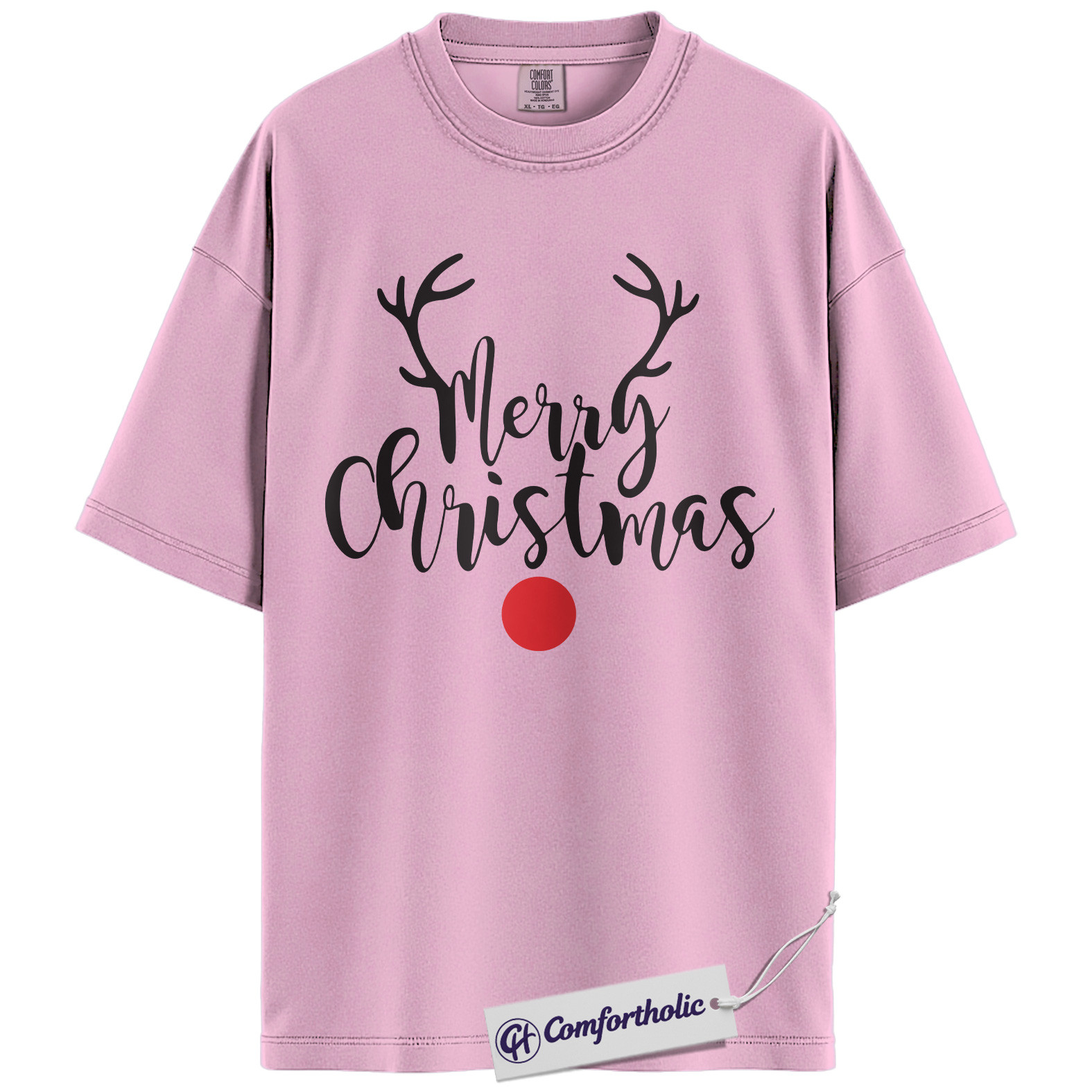 Merry Christmas Shirt, Minimalist Holiday T-Shirt, Rudolph Reindeer Graphic Tee, Simple Festive Gift, Christmas Comfort Colors Shirt - Image 8