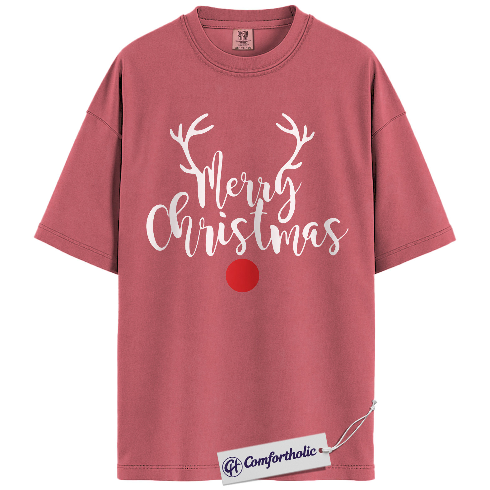 Merry Christmas Shirt, Minimalist Holiday T-Shirt, Rudolph Reindeer Graphic Tee, Simple Festive Gift, Christmas Comfort Colors Shirt - Image 9