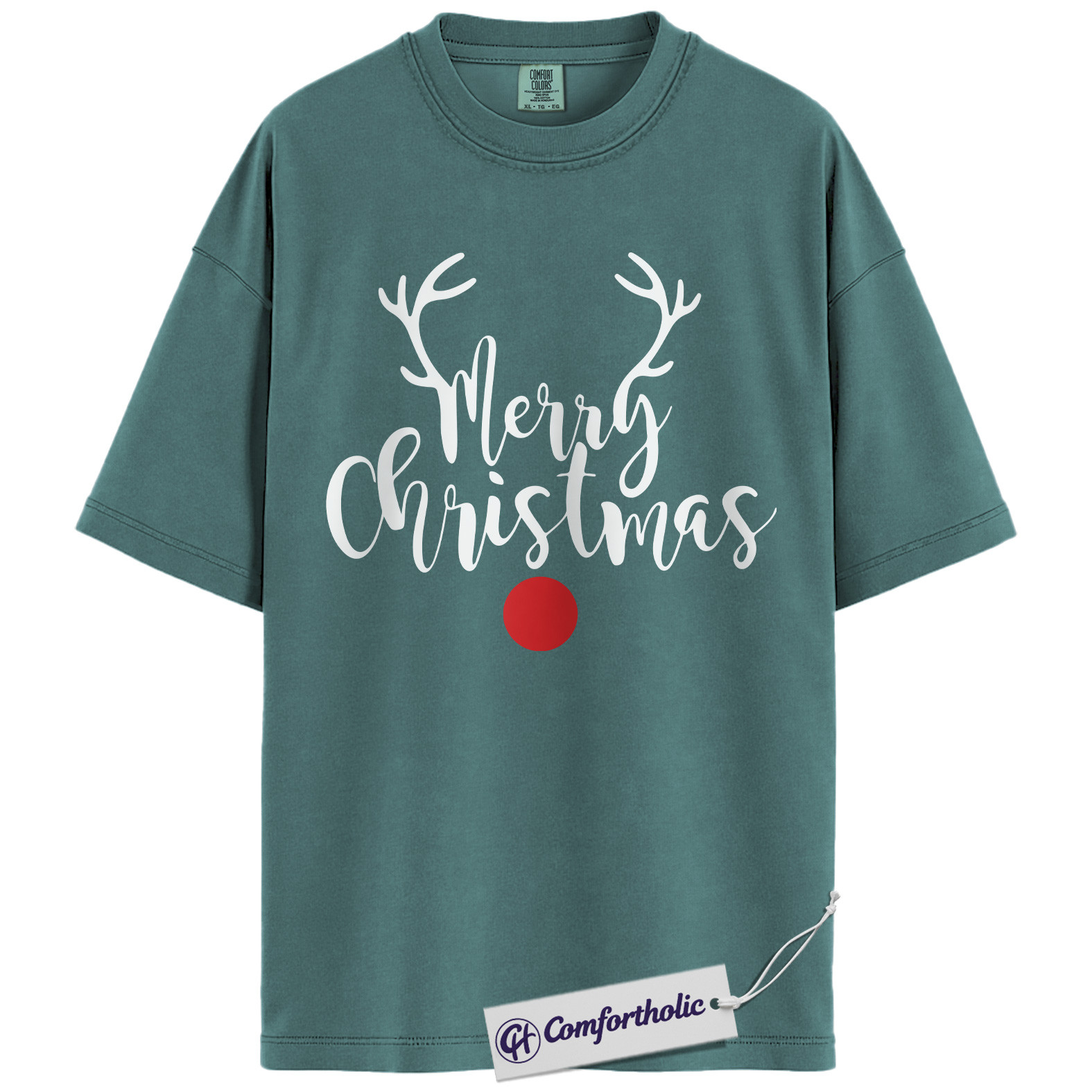 Merry Christmas Shirt, Minimalist Holiday T-Shirt, Rudolph Reindeer Graphic Tee, Simple Festive Gift, Christmas Comfort Colors Shirt - Image 11