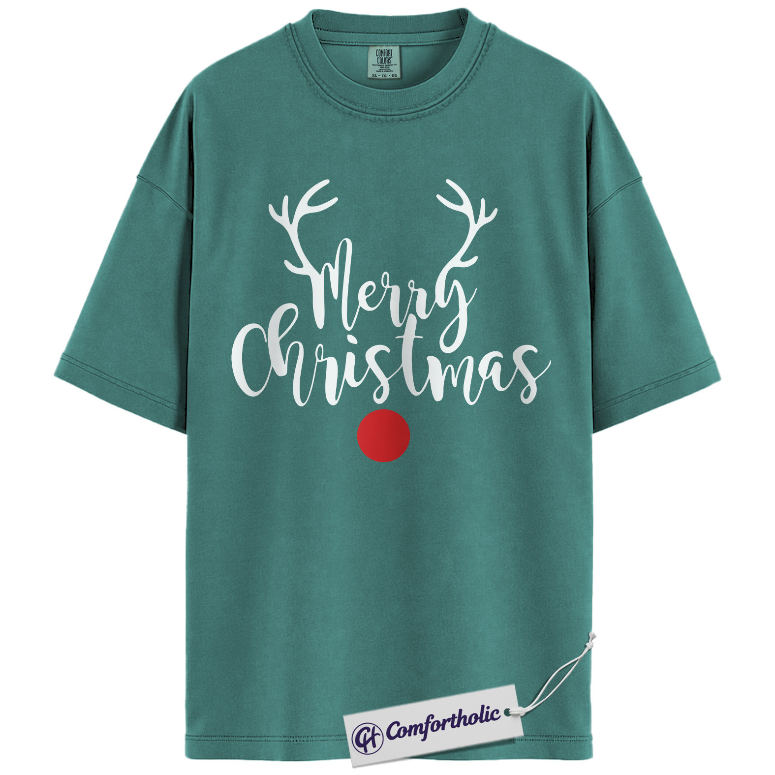 Merry Christmas Shirt, Minimalist Holiday T-Shirt, Rudolph Reindeer Graphic Tee, Simple Festive Gift, Christmas Comfort Colors Shirt - Image 13