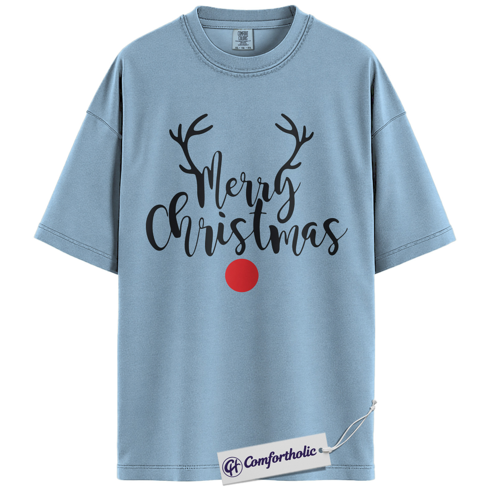 Merry Christmas Shirt, Minimalist Holiday T-Shirt, Rudolph Reindeer Graphic Tee, Simple Festive Gift, Christmas Comfort Colors Shirt - Image 14