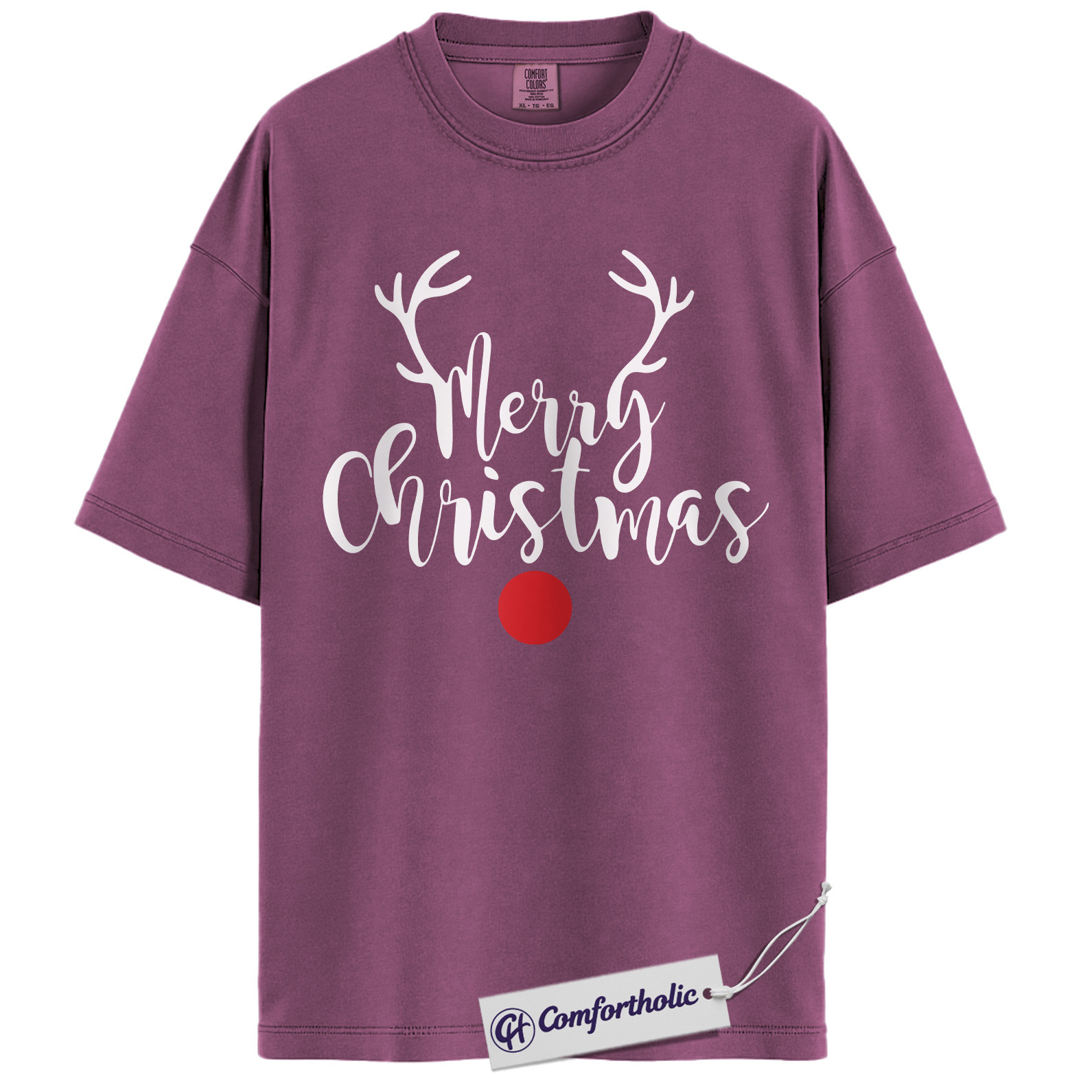 Merry Christmas Shirt, Minimalist Holiday T-Shirt, Rudolph Reindeer Graphic Tee, Simple Festive Gift, Christmas Comfort Colors Shirt - Image 15