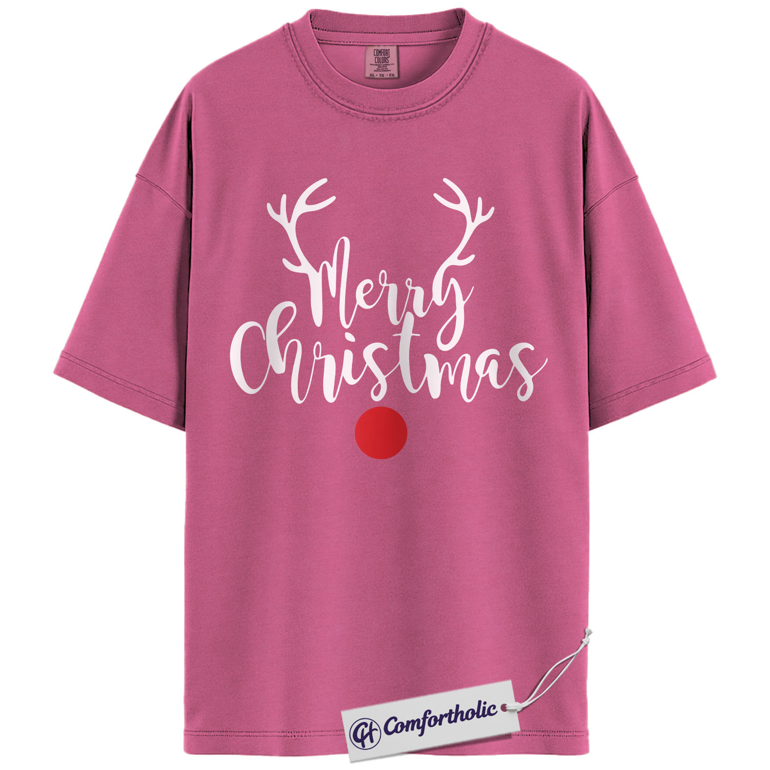 Merry Christmas Shirt, Minimalist Holiday T-Shirt, Rudolph Reindeer Graphic Tee, Simple Festive Gift, Christmas Comfort Colors Shirt - Image 16