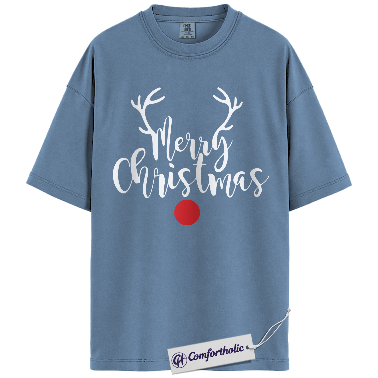 Merry Christmas Shirt, Minimalist Holiday T-Shirt, Rudolph Reindeer Graphic Tee, Simple Festive Gift, Christmas Comfort Colors Shirt - Image 17