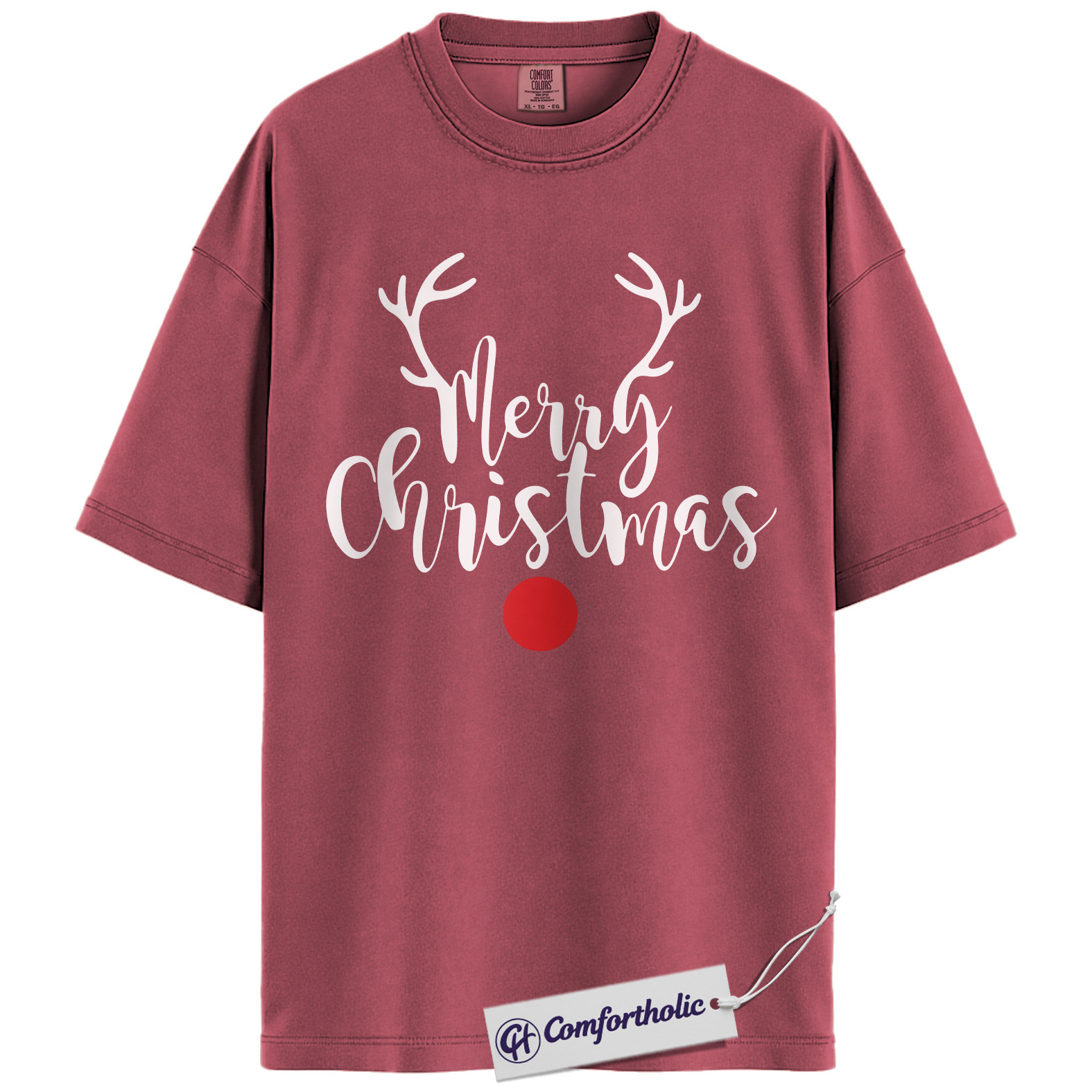 Merry Christmas Shirt, Minimalist Holiday T-Shirt, Rudolph Reindeer Graphic Tee, Simple Festive Gift, Christmas Comfort Colors Shirt - Image 18