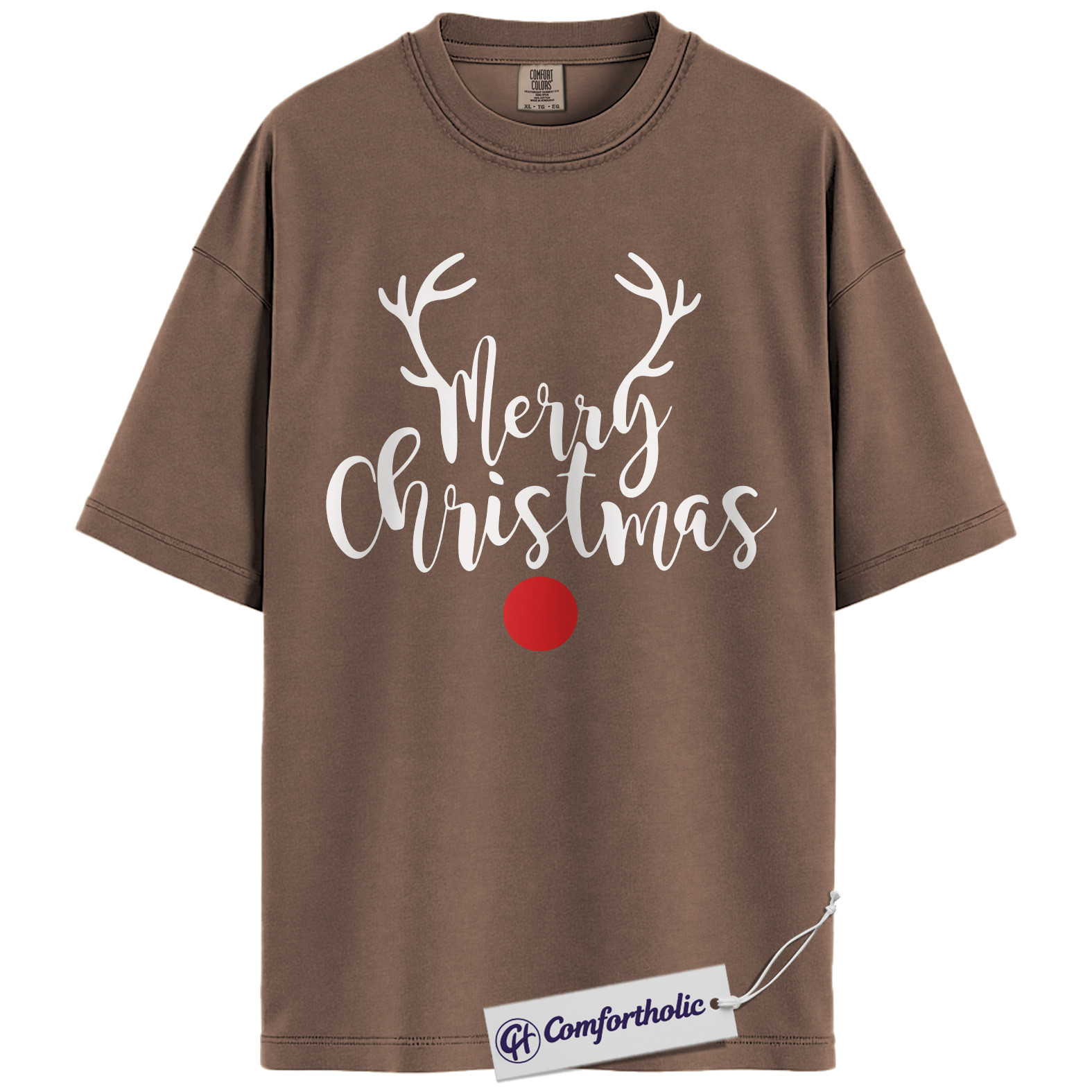 Merry Christmas Shirt, Minimalist Holiday T-Shirt, Rudolph Reindeer Graphic Tee, Simple Festive Gift, Christmas Comfort Colors Shirt - Image 19