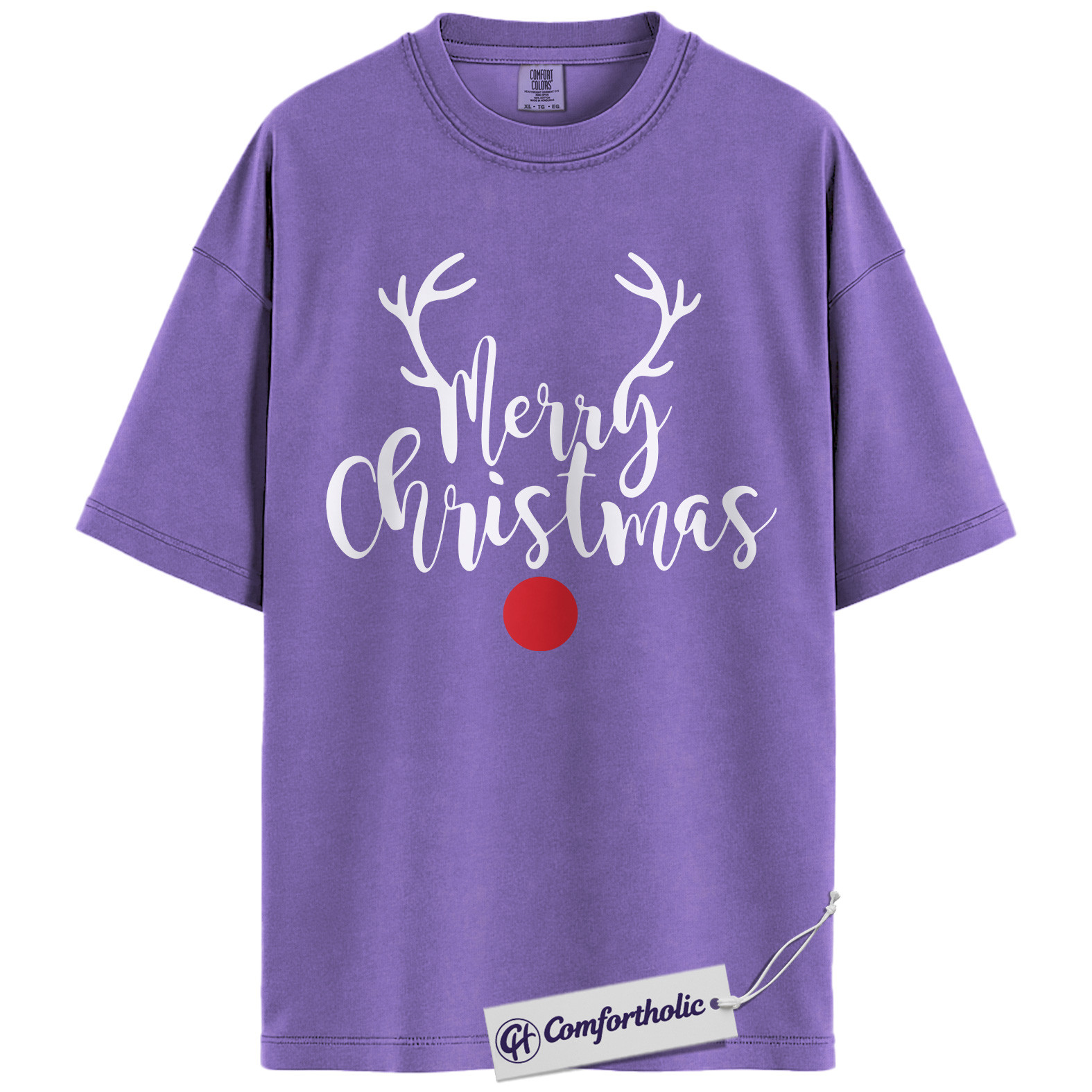 Merry Christmas Shirt, Minimalist Holiday T-Shirt, Rudolph Reindeer Graphic Tee, Simple Festive Gift, Christmas Comfort Colors Shirt - Image 20
