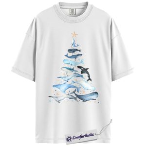 Alternative view of Whale Christmas Tree Shirt, Ocean Lover Holiday T-Shirt, Marine Animal Graphic Tee, Christmas Gift for Nature Lovers, Sea Life Comfort Colors Shirt