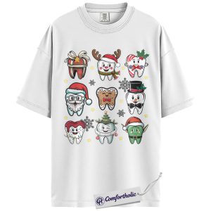Alternative view of Funny Tooth Christmas Shirt, Cute Dentist Holiday T-Shirt, Dental Hygienist Graphic Tee, Christmas Gift for Dental Assistant, Christmas Comfort Colors Shirt