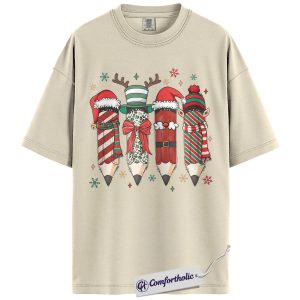 Teacher Christmas Shirt, Cute Pencil Holiday T-Shirt, Funny Classroom Graphic Tee, Festive Gift for Teachers, Christmas Comfort Colors Shirt