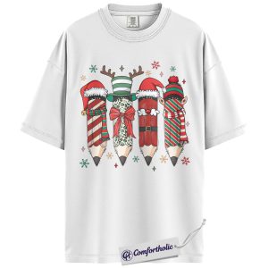 Alternative view of Teacher Christmas Shirt, Cute Pencil Holiday T-Shirt, Funny Classroom Graphic Tee, Festive Gift for Teachers, Christmas Comfort Colors Shirt