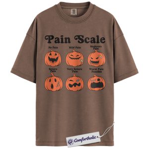 Pain Scale Halloween Shirt, Funny Nurse Medical T-Shirt, Pumpkin Face Pain Chart Tee, Healthcare Worker Halloween Gift, Halloween Comfort Colors Shirt