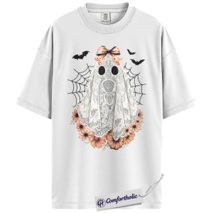 Alternative view of Cute Ghost Halloween Shirt, Floral Spooky Season T-Shirt, Vintage Fall Aesthetic Graphic Tee, Halloween Gift for Women, Comfort Colors Shirt