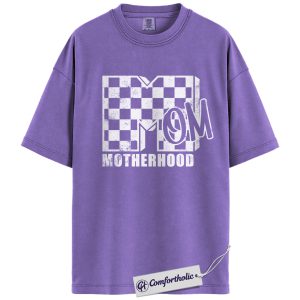 Checkerboard Mom Shirt, Trendy Motherhood T-Shirt, Minimalist Mom Life Graphic Tee, Cute Gift for Moms, Family Comfort Colors Shirt