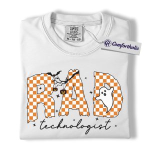 Alternative view of RAD Technologist Halloween Shirt, Spooky Medical Worker T-Shirt, Checkerboard Radiology Graphic Tee, Funny Healthcare Gift, Comfort Colors Shirt