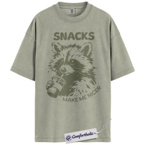 Alternative view of Snacks Make Me Nicer Shirt, Funny Raccoon T-Shirt, Cute Animal Humor Graphic Tee, Foodie Gift for Snack Lovers, Comfort Colors Shirt