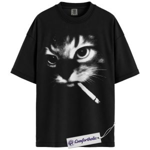 Smoking Cat Shirt, Funny Animal Lover T-Shirt, Cool Cat Graphic Tee, Street Style Gift for Cat Lovers, Comfort Colors Shirt