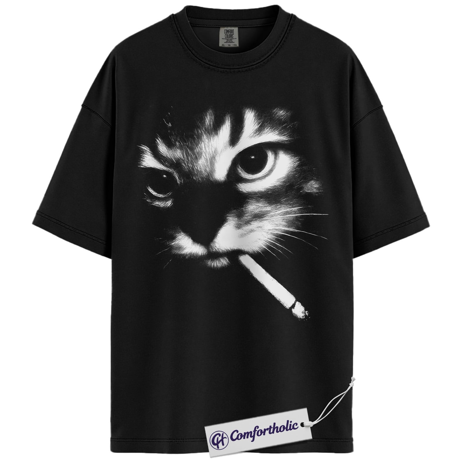 Smoking Cat Shirt, Funny Animal Lover T-Shirt, Cool Cat Graphic Tee, Street Style Gift for Cat Lovers, Comfort Colors Shirt