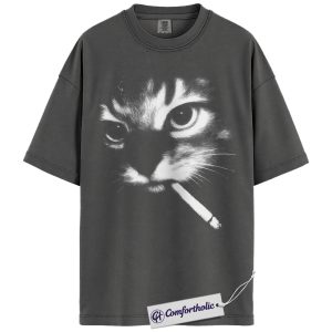 Alternative view of Smoking Cat Shirt, Funny Animal Lover T-Shirt, Cool Cat Graphic Tee, Street Style Gift for Cat Lovers, Comfort Colors Shirt