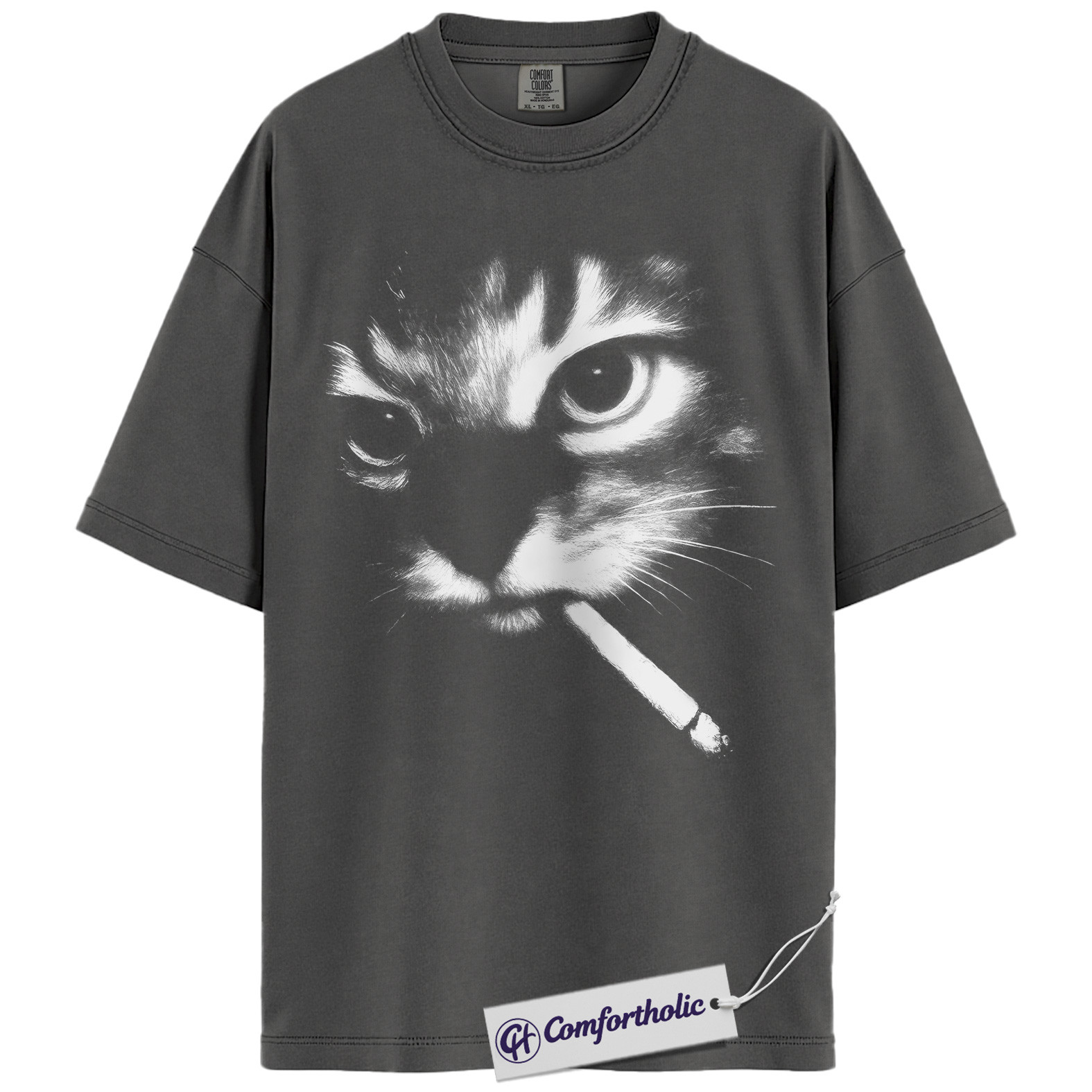 Smoking Cat Shirt, Funny Animal Lover T-Shirt, Cool Cat Graphic Tee, Street Style Gift for Cat Lovers, Comfort Colors Shirt - Image 2