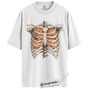 Alternative view of Pumpkin Rib Cage Shirt, Halloween Skeleton T-Shirt, Spooky Anatomy Graphic Tee, Gift for Creepy Pumpkin Lover, Comfort Colors Shirt