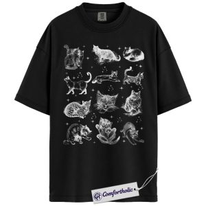 Vintage Cat Illustration Shirt, Aesthetic Cat Lover T-Shirt, Artistic Feline Graphic Tee, Retro Pet Gift for Cat Owners, Comfort Colors Shirt