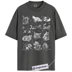 Alternative view of Vintage Cat Illustration Shirt, Aesthetic Cat Lover T-Shirt, Artistic Feline Graphic Tee, Retro Pet Gift for Cat Owners, Comfort Colors Shirt