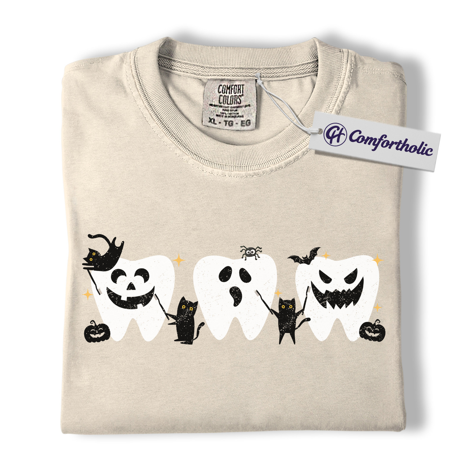 Halloween Teeth Shirt, Funny Dental T-Shirt, Cute Tooth Ghost and Pumpkin Graphic Tee, Spooky Dental Hygienist Gift, Comfort Colors Shirt - Image 5