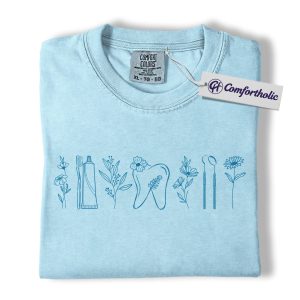 Alternative view of Floral Tooth Shirt, Minimalist Dental Hygienist T-Shirt, Cute Dentist Graphic Tee, Aesthetic Medical Worker Gift, Comfort Colors Shirt