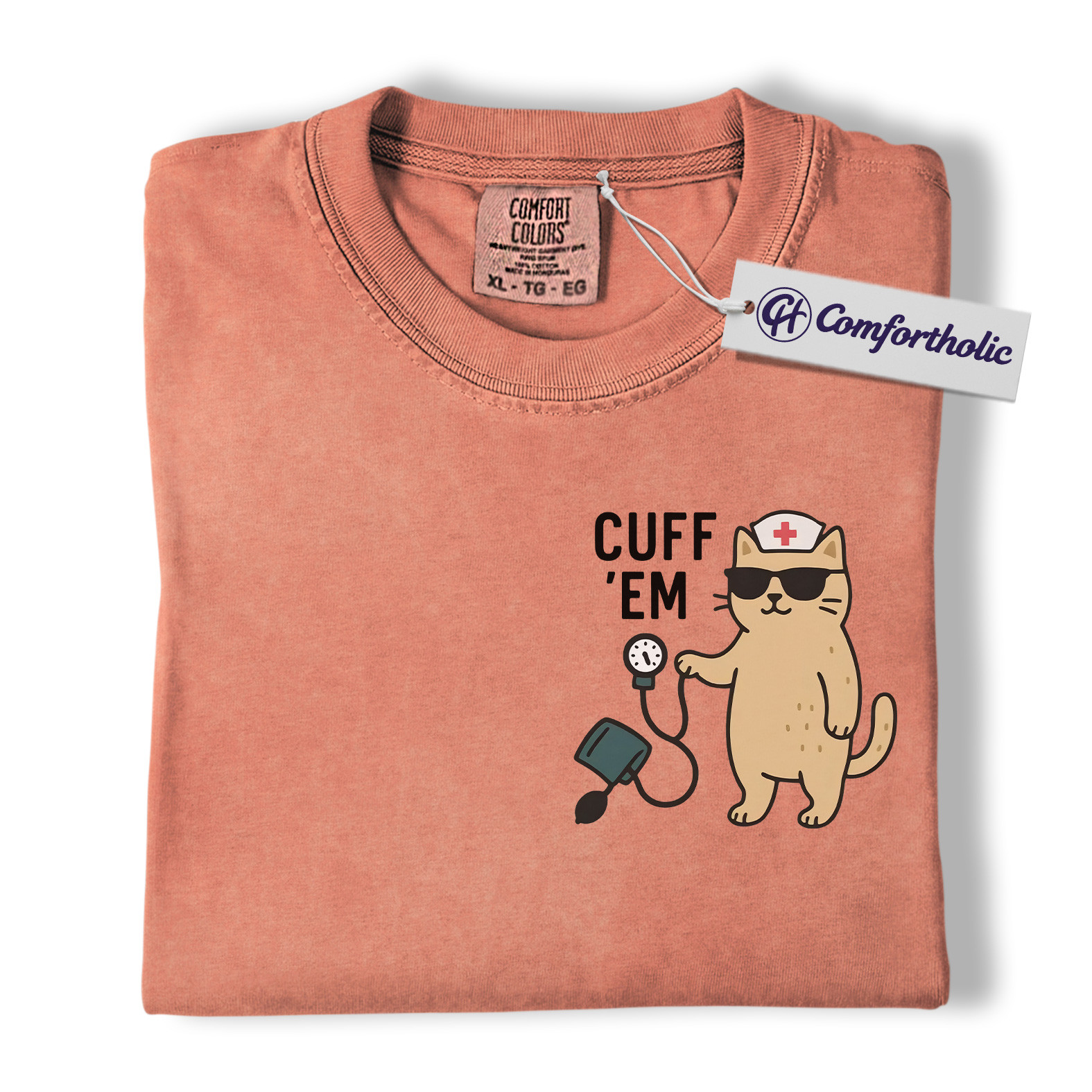 Cuff ’Em Shirt, Funny Nurse Cat T-Shirt, Cute Medical Worker Graphic Tee, Gift for Nurses, Comfort Colors Shirt - Image 8