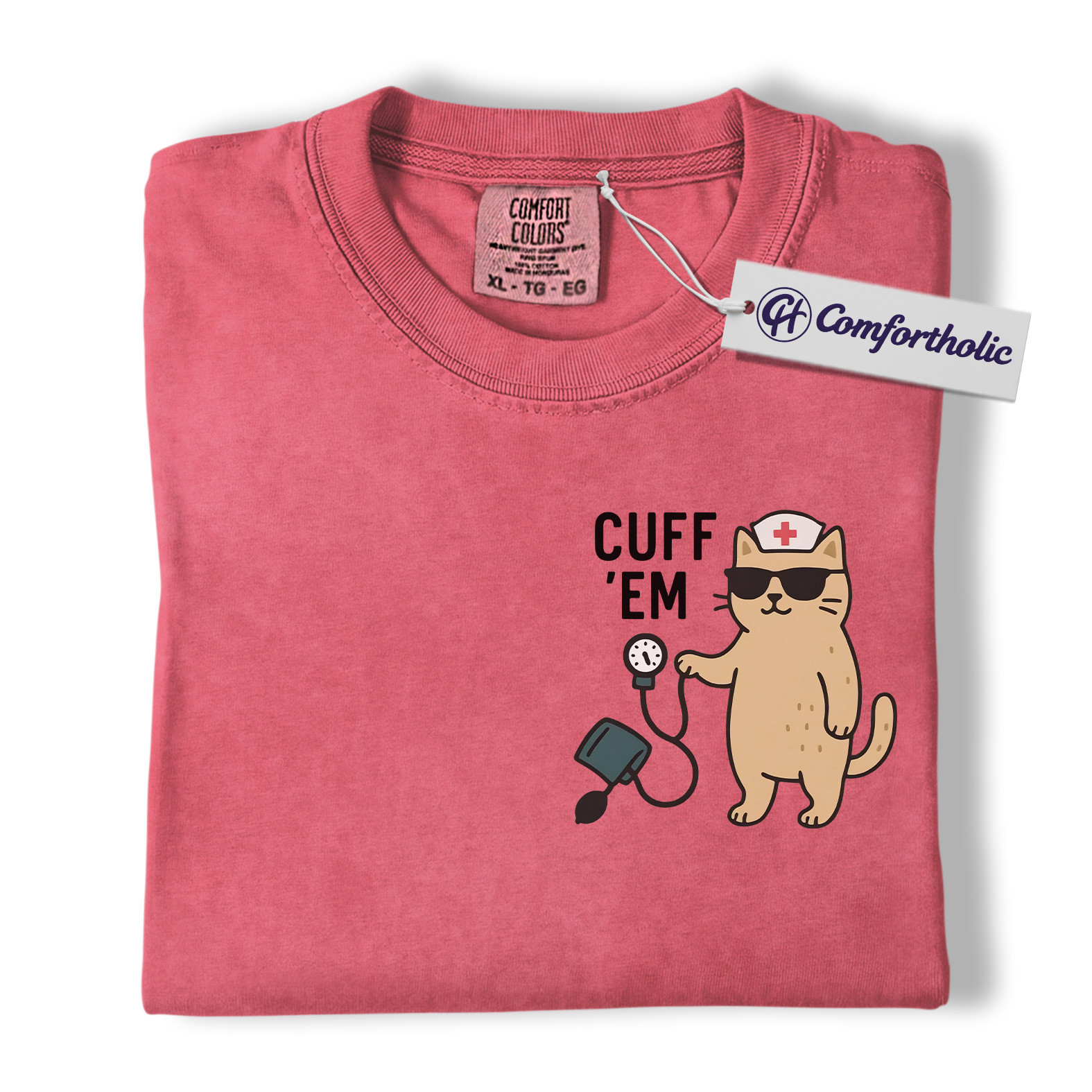 Cuff ’Em Shirt, Funny Nurse Cat T-Shirt, Cute Medical Worker Graphic Tee, Gift for Nurses, Comfort Colors Shirt - Image 10