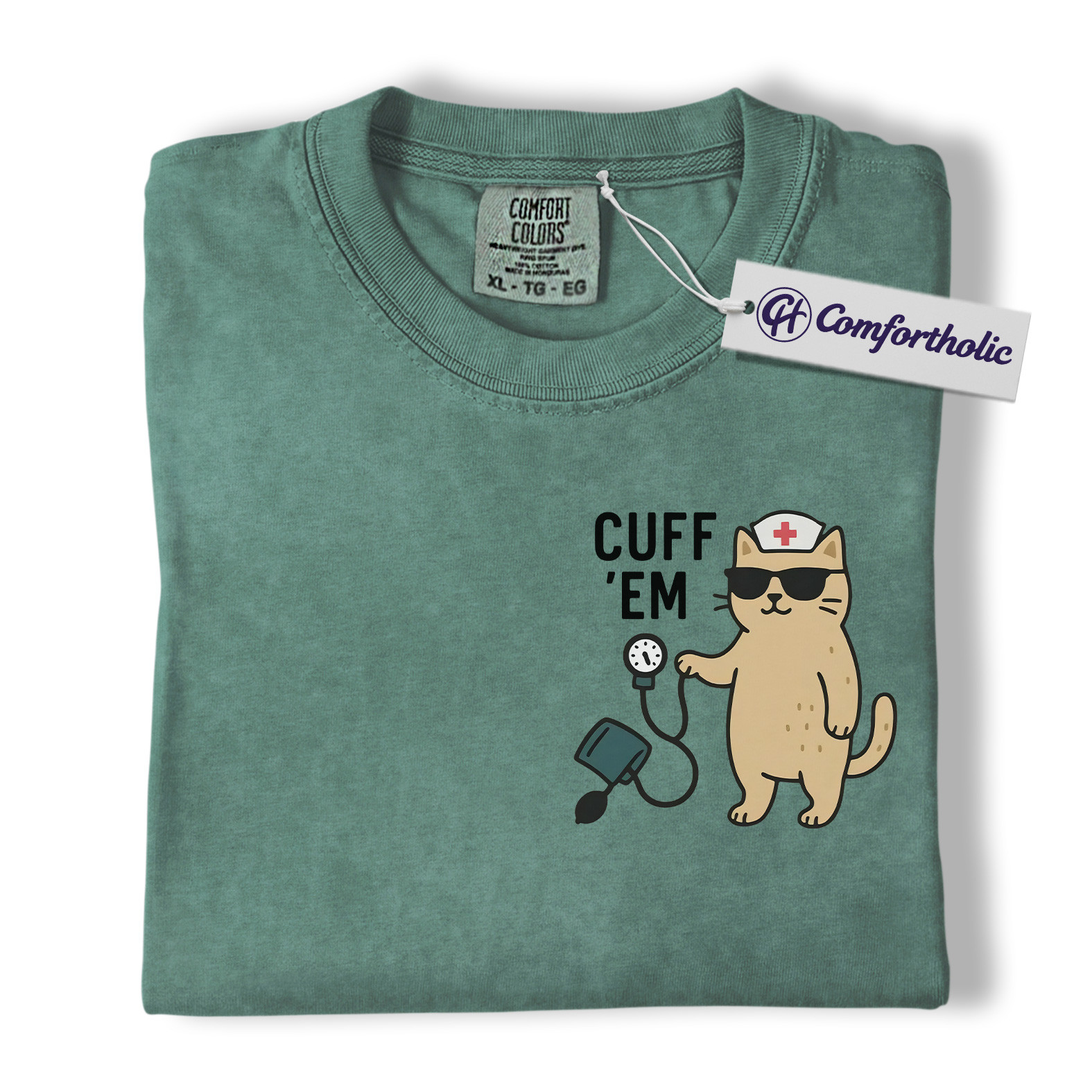 Cuff ’Em Shirt, Funny Nurse Cat T-Shirt, Cute Medical Worker Graphic Tee, Gift for Nurses, Comfort Colors Shirt - Image 11