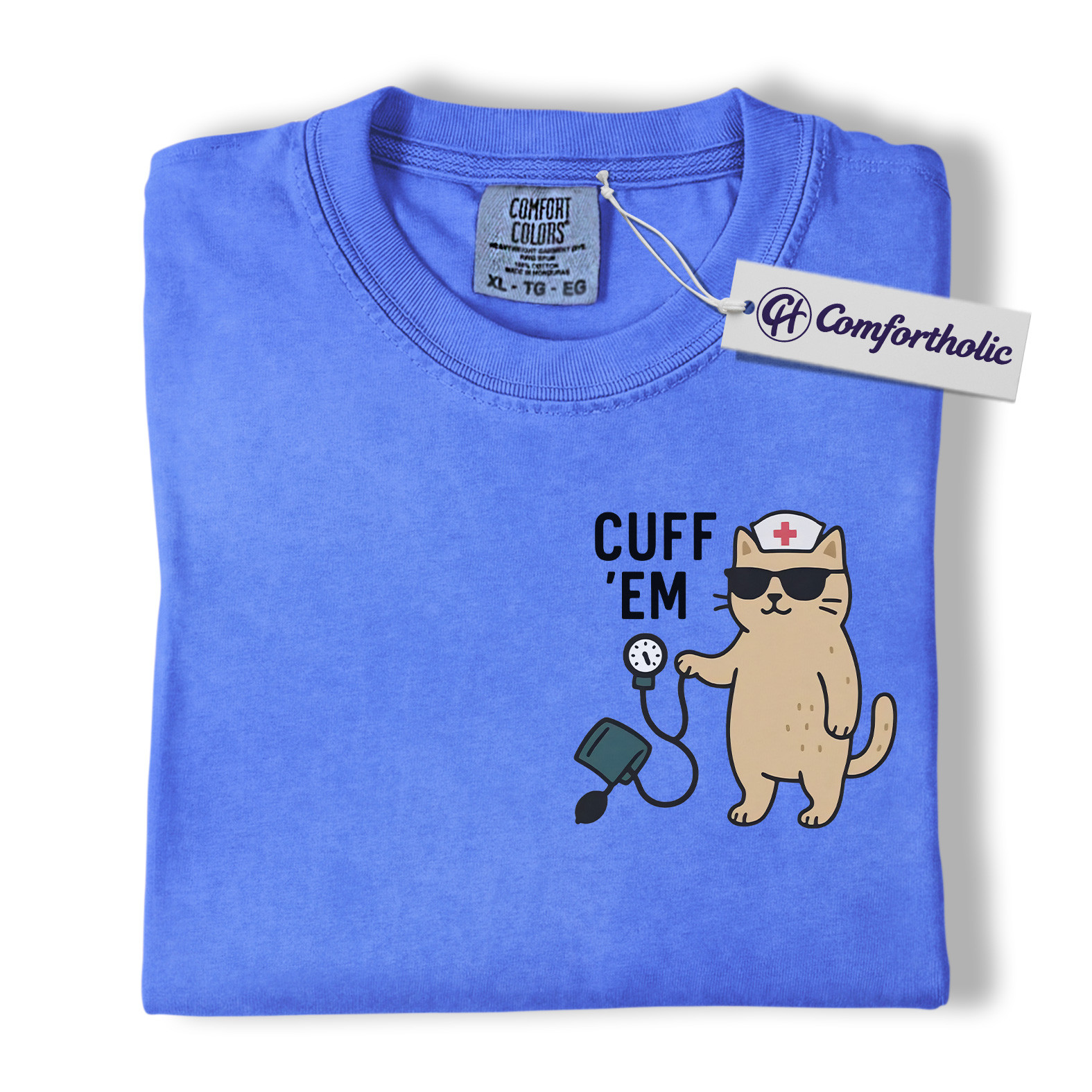 Cuff ’Em Shirt, Funny Nurse Cat T-Shirt, Cute Medical Worker Graphic Tee, Gift for Nurses, Comfort Colors Shirt - Image 13