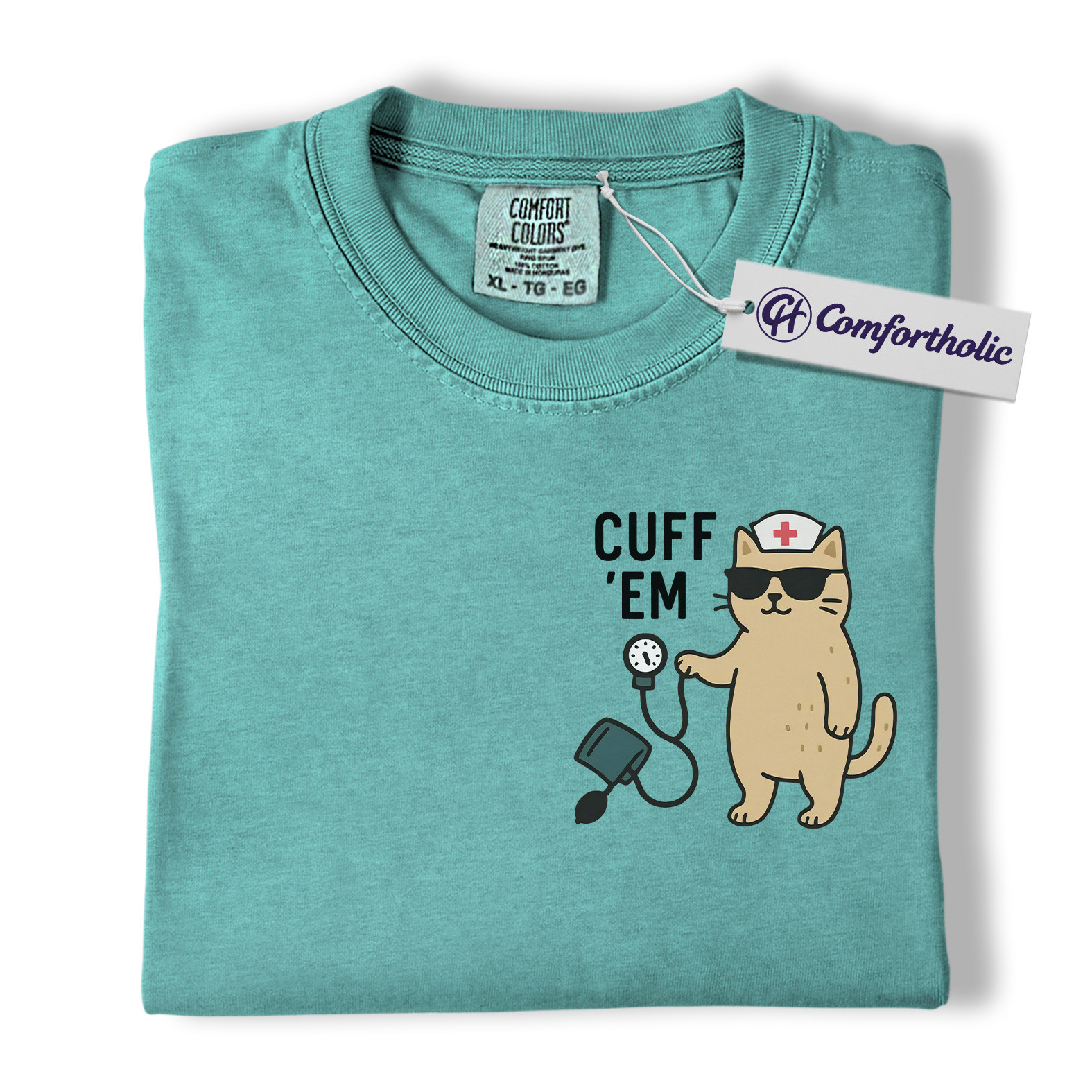 Cuff ’Em Shirt, Funny Nurse Cat T-Shirt, Cute Medical Worker Graphic Tee, Gift for Nurses, Comfort Colors Shirt - Image 14