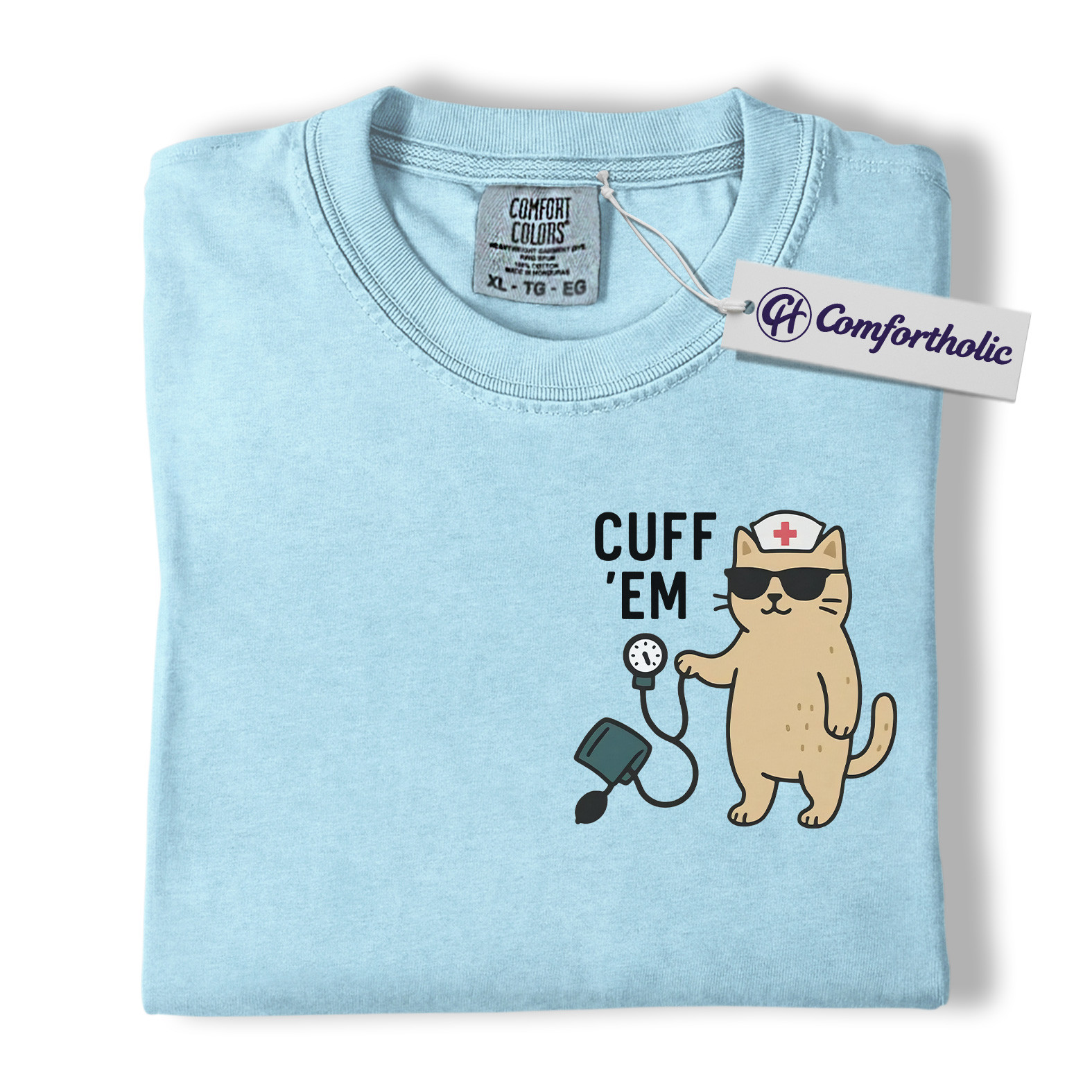 Cuff ’Em Shirt, Funny Nurse Cat T-Shirt, Cute Medical Worker Graphic Tee, Gift for Nurses, Comfort Colors Shirt - Image 15