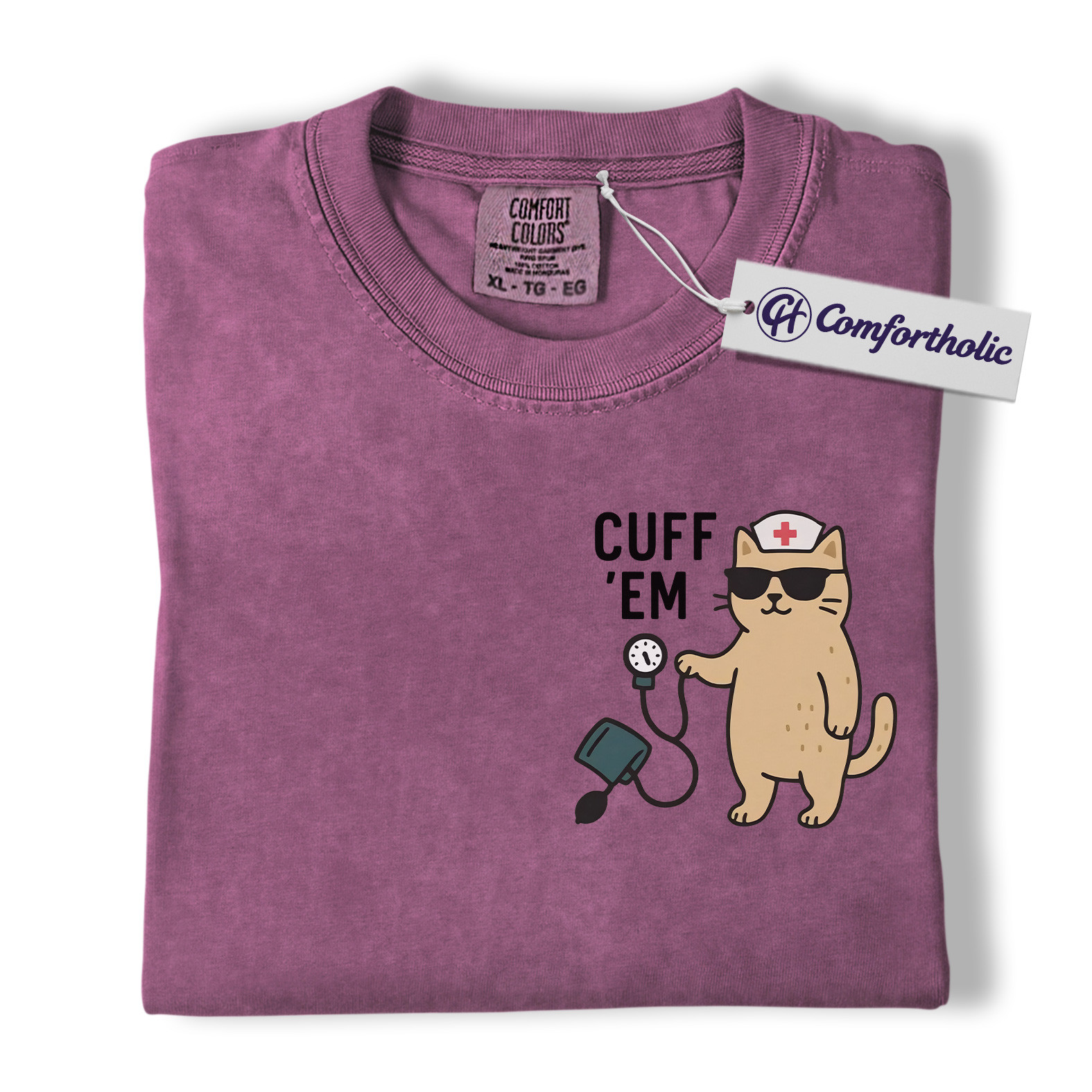 Cuff ’Em Shirt, Funny Nurse Cat T-Shirt, Cute Medical Worker Graphic Tee, Gift for Nurses, Comfort Colors Shirt - Image 16