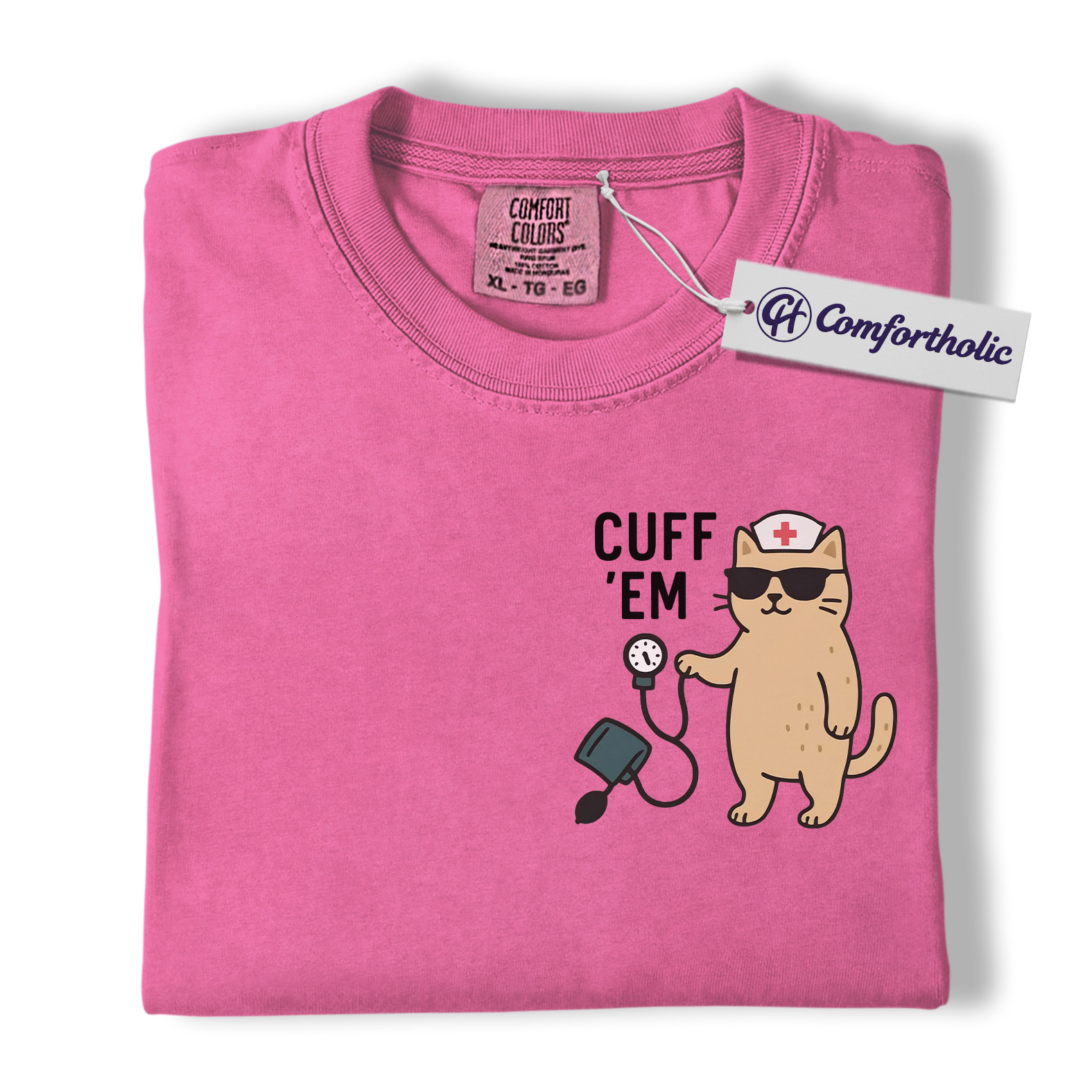 Cuff ’Em Shirt, Funny Nurse Cat T-Shirt, Cute Medical Worker Graphic Tee, Gift for Nurses, Comfort Colors Shirt - Image 17