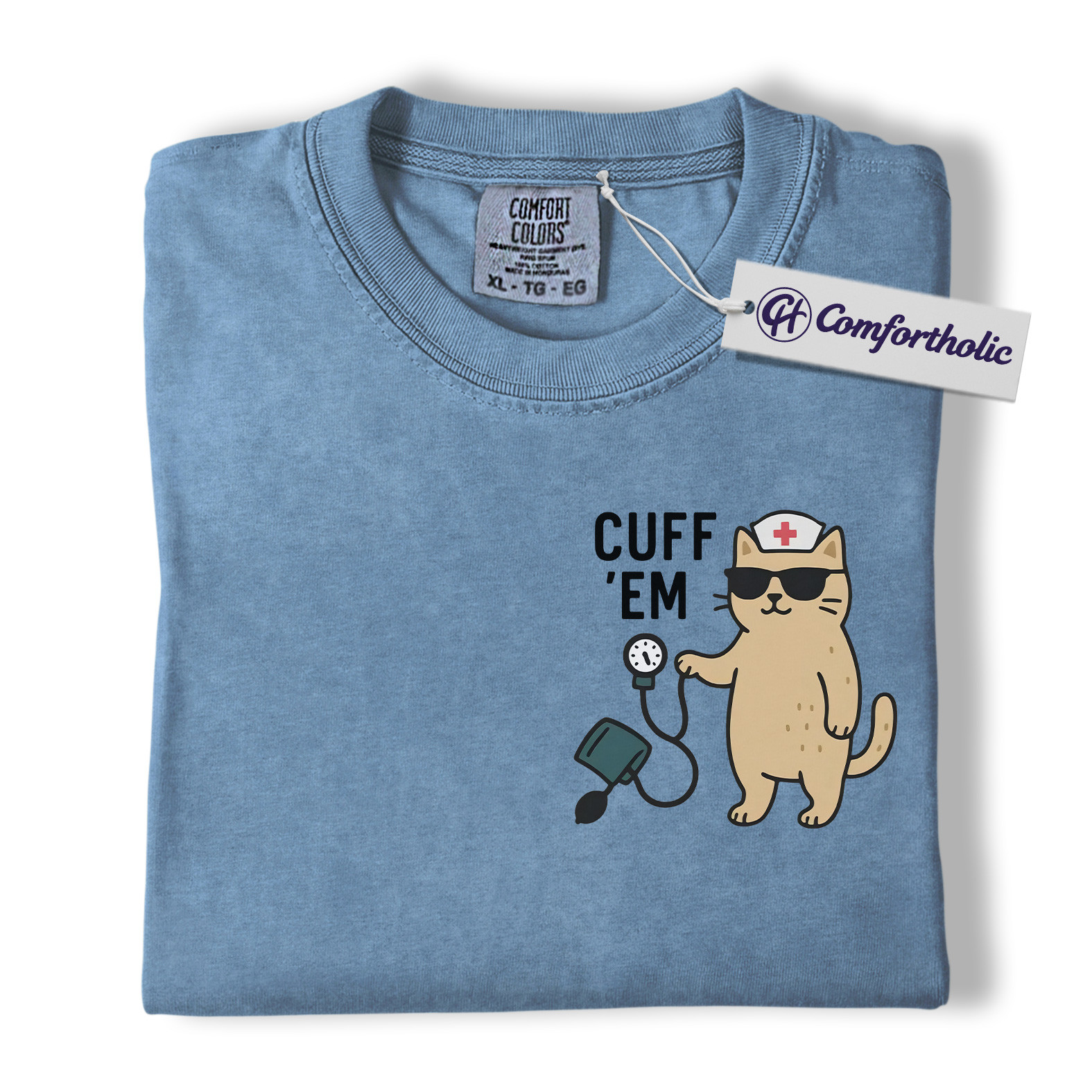 Cuff ’Em Shirt, Funny Nurse Cat T-Shirt, Cute Medical Worker Graphic Tee, Gift for Nurses, Comfort Colors Shirt - Image 18