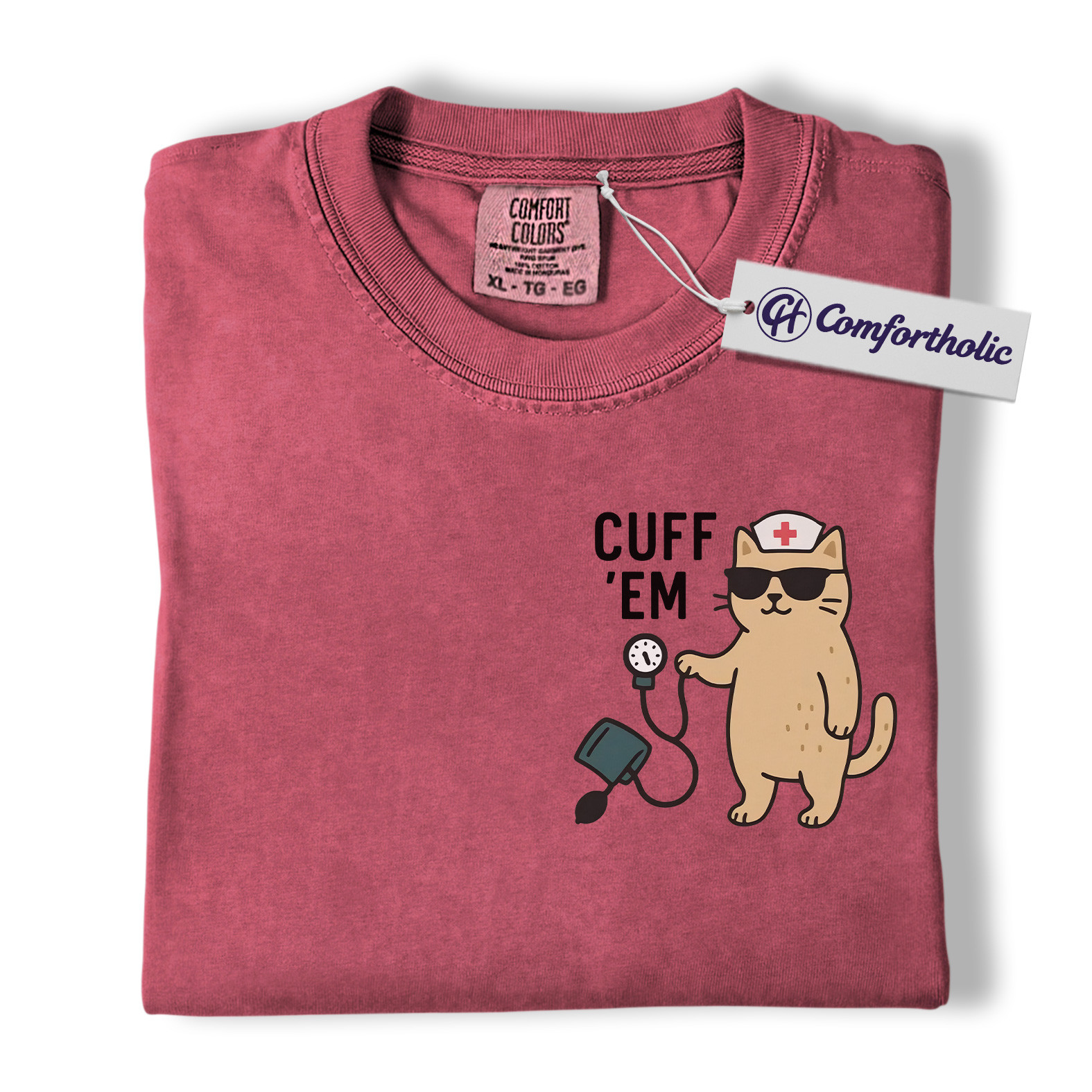 Cuff ’Em Shirt, Funny Nurse Cat T-Shirt, Cute Medical Worker Graphic Tee, Gift for Nurses, Comfort Colors Shirt - Image 19