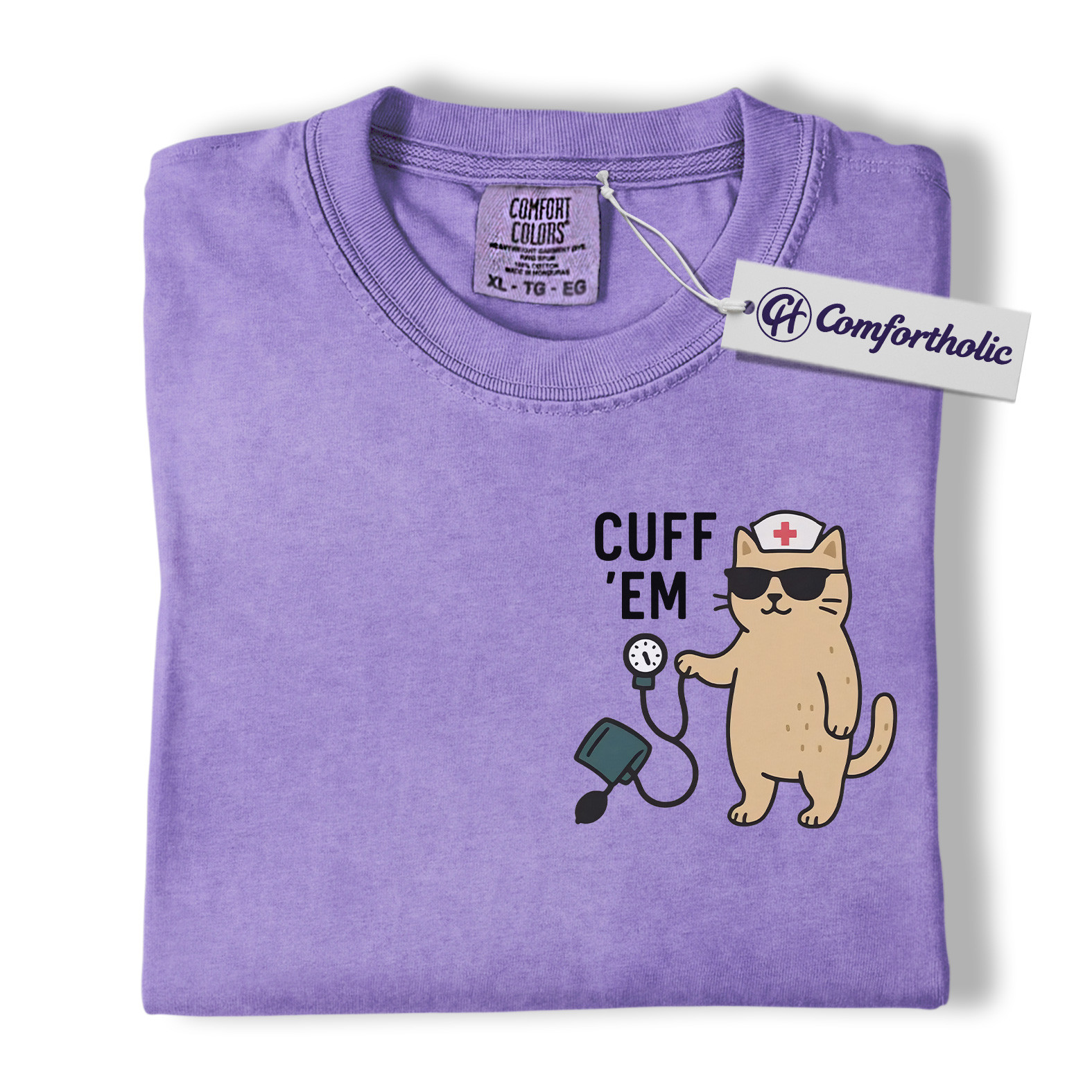Cuff ’Em Shirt, Funny Nurse Cat T-Shirt, Cute Medical Worker Graphic Tee, Gift for Nurses, Comfort Colors Shirt - Image 20