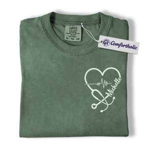 Personalized Nurse Heartbeat Shirt, Custom Stethoscope Name T-Shirt, Medical Professional Graphic Tee, Gift for Healthcare Workers, Comfort Colors Shirt